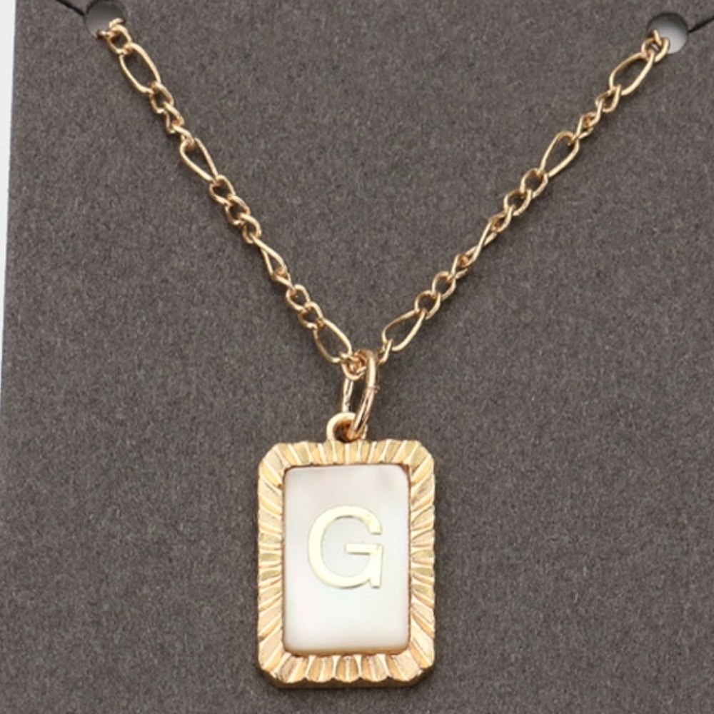 Gold "G" Rectangle Monogram Pendant Chain Necklace Initial Charm Casual Shell